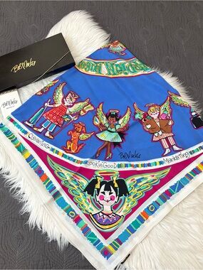 Vintage 90s Bob Mackie Wearable Art Guardian Angels Square Silk Scarf